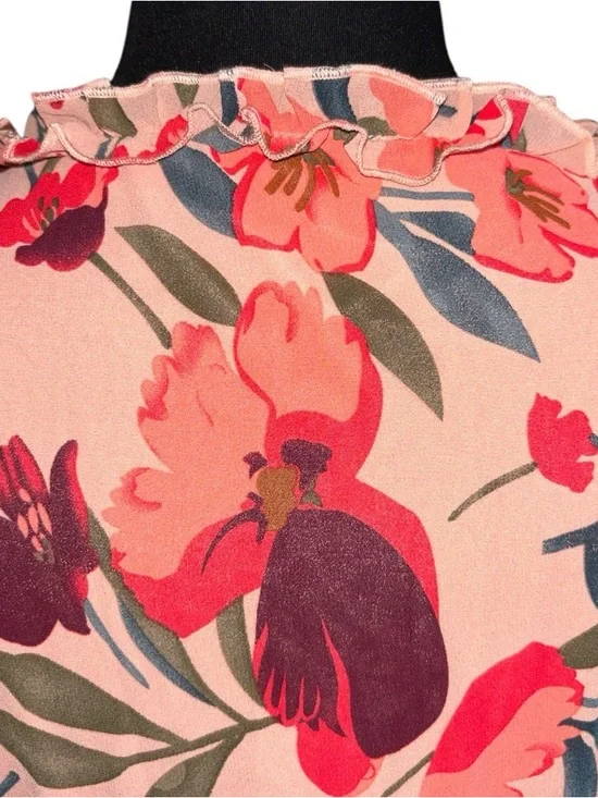 NWOT Floral Ruffle V-Neck Peach Maxi Dress, P2P:22”, L:53” - Picture 8 of 11